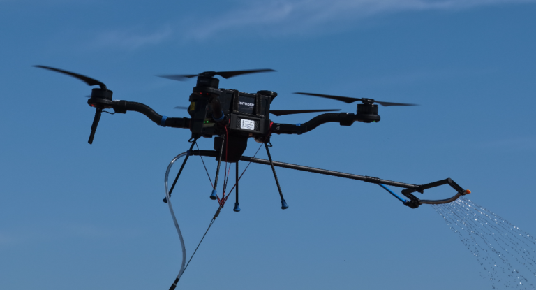 Drone cormoran en train de démousser une toiture